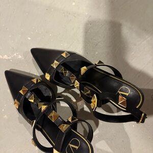Valentino Black and Gold Studded Women's Shoes
